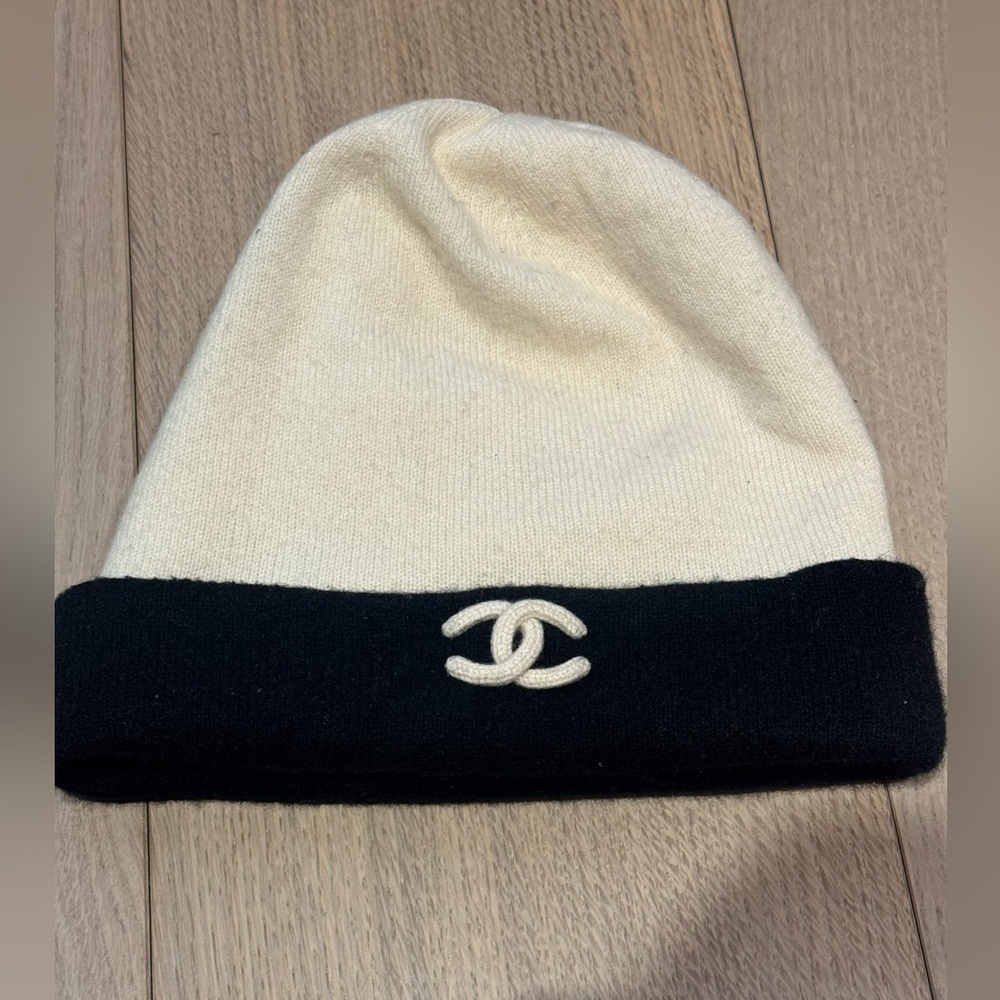 Chanel Cream and Black Beanie
